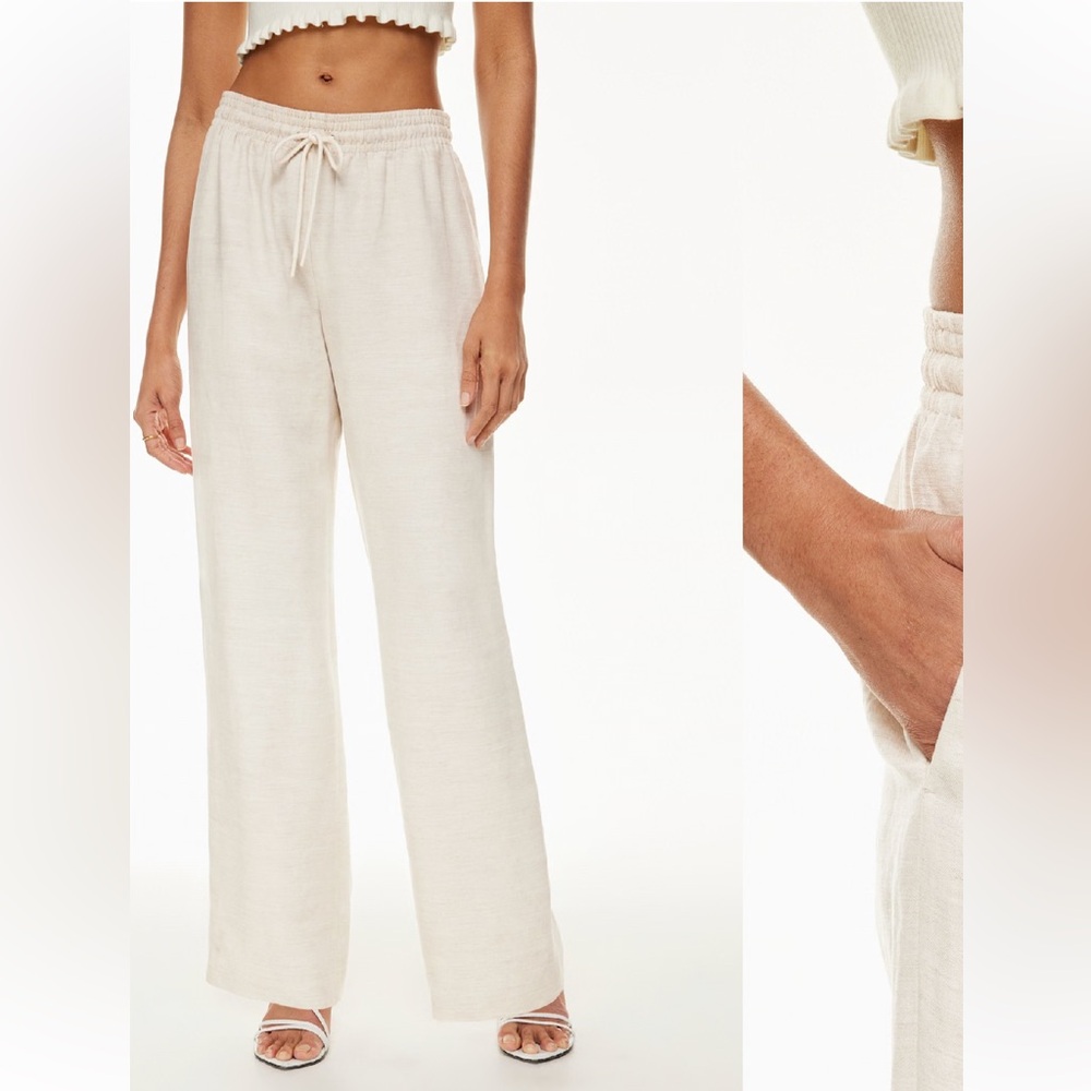 Aritzia Thesis Wide Leg Linen Pant Size Small Color Natural Ecru